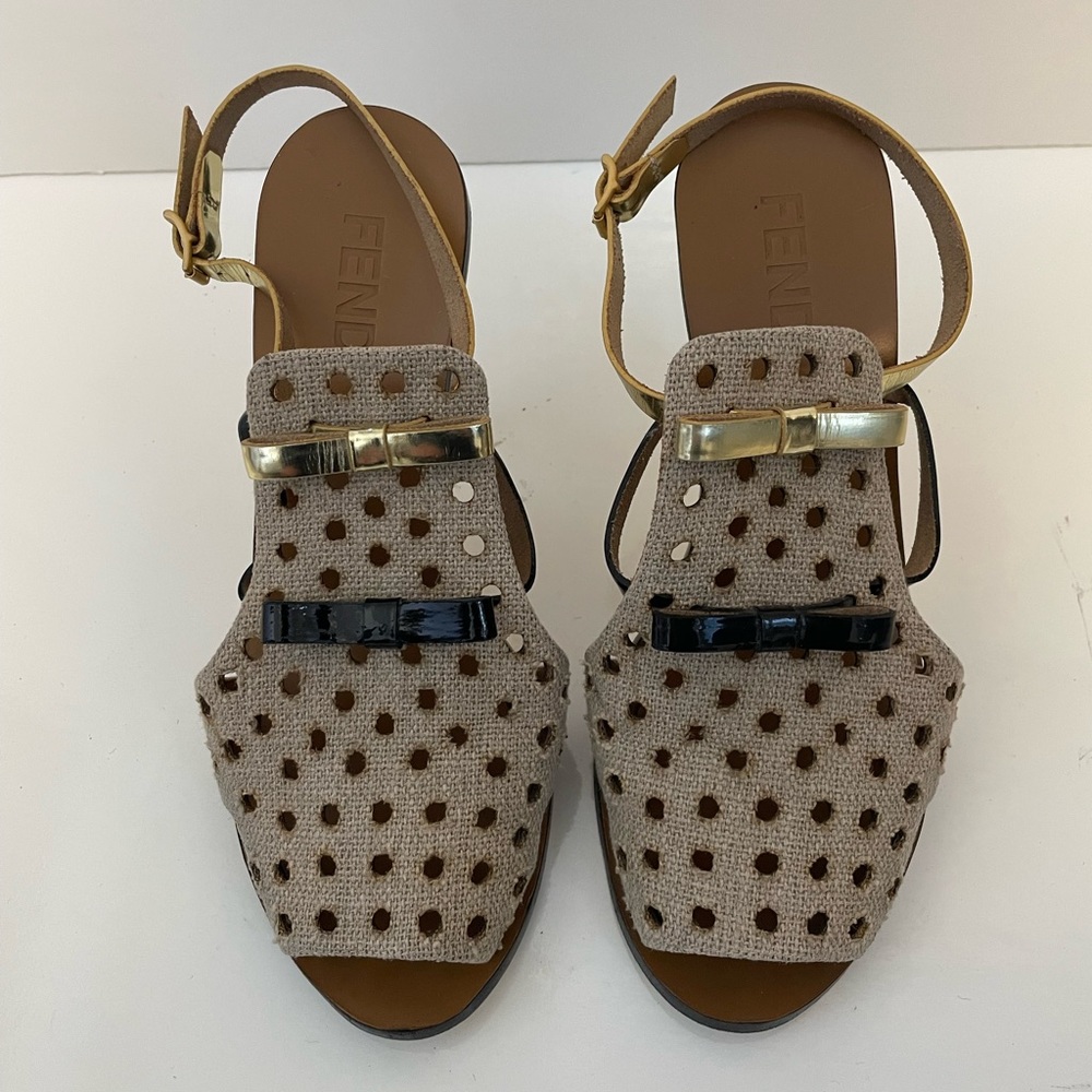 Fendi linen high heel slingbacks shoe